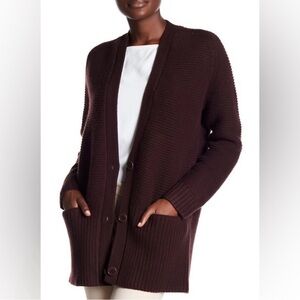 Vince Vee Chunky Oversized Cardigan Sweater Wool cashmere brown size S